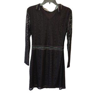 New Aphratti Womens Medium Black Floral Lace Long Sleeve V Neck A-Line Dress M
